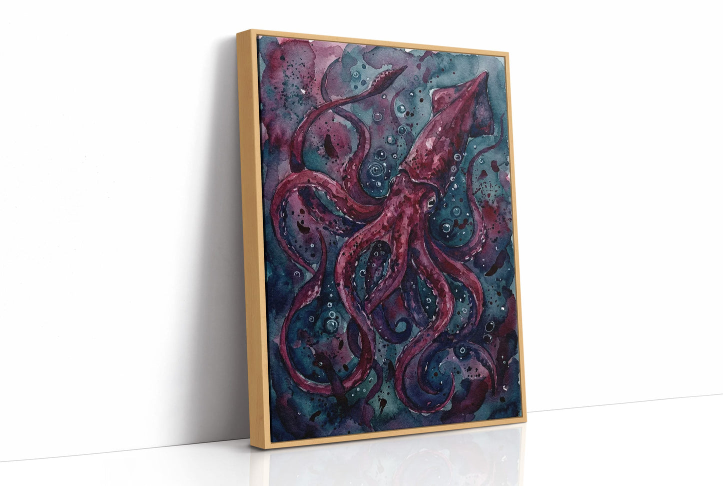 Crimson Depths: Watercolor Giant Squid Study