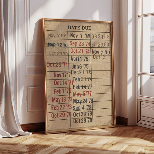Vintage Library Date Due Card – Retro Paper Texture Wall Art