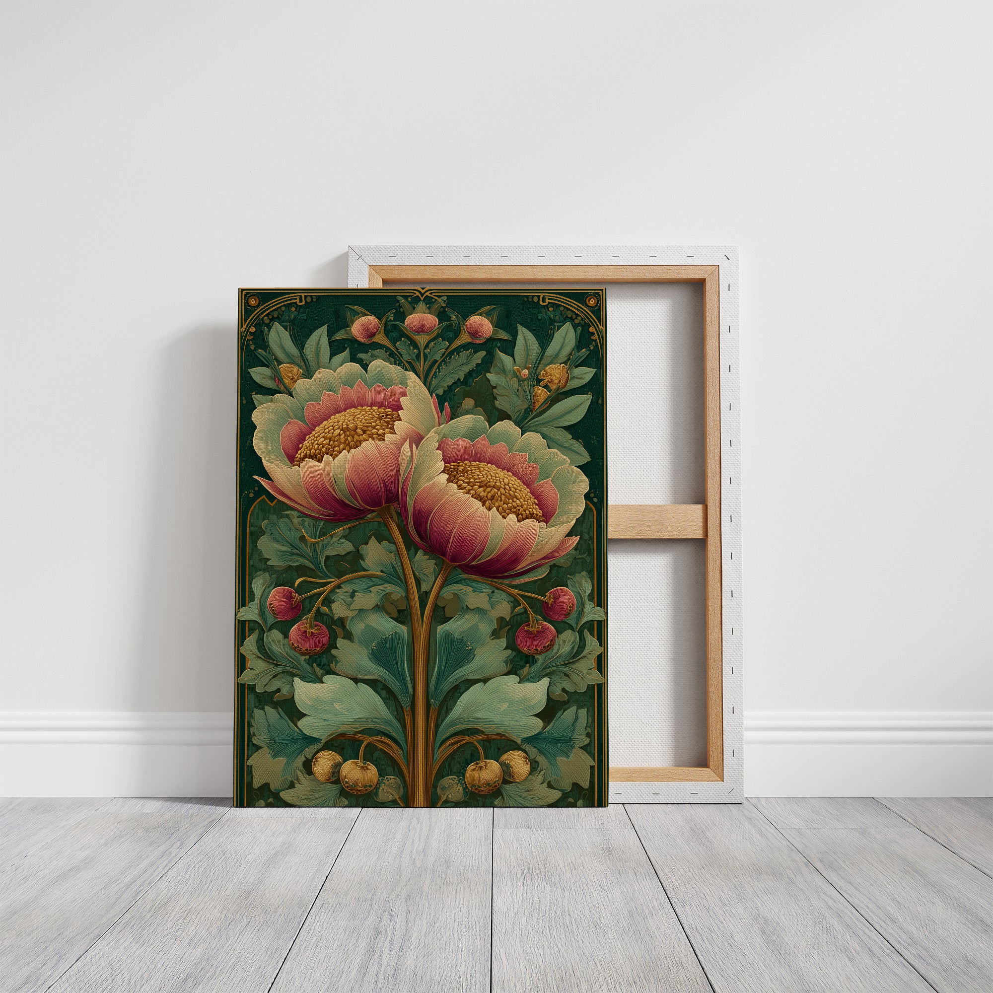 Two Peonies, One Gilded Stem