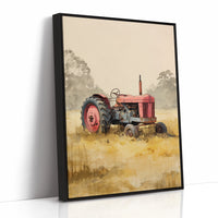 Red Tractor Rests In Golden Fields