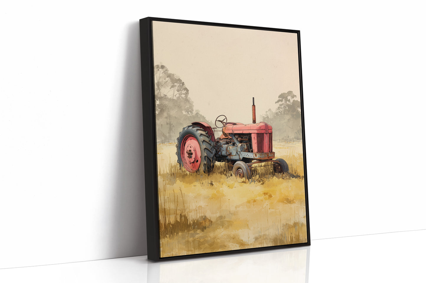 Red Tractor Rests In Golden Fields