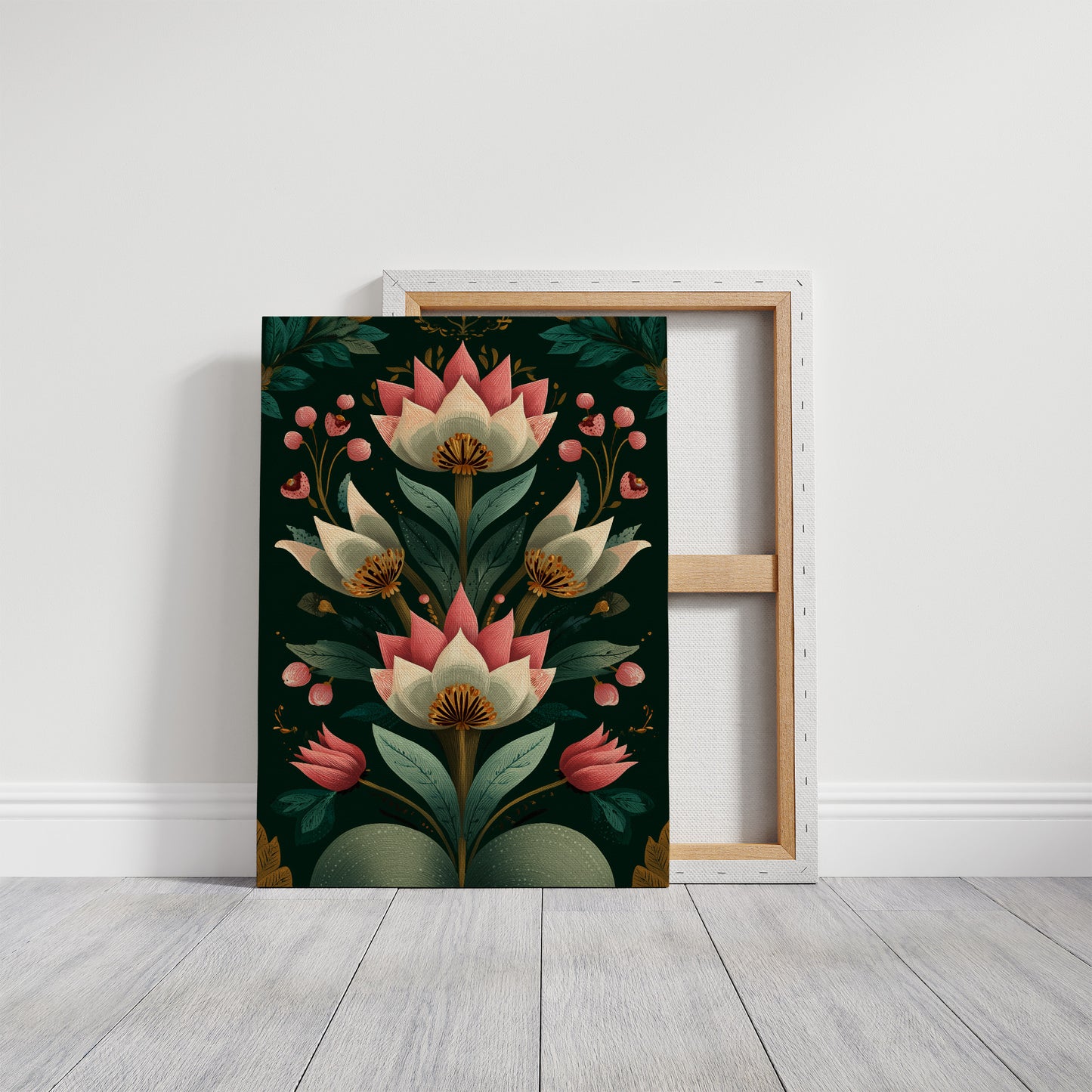 Pink Blooms on Darkened Green