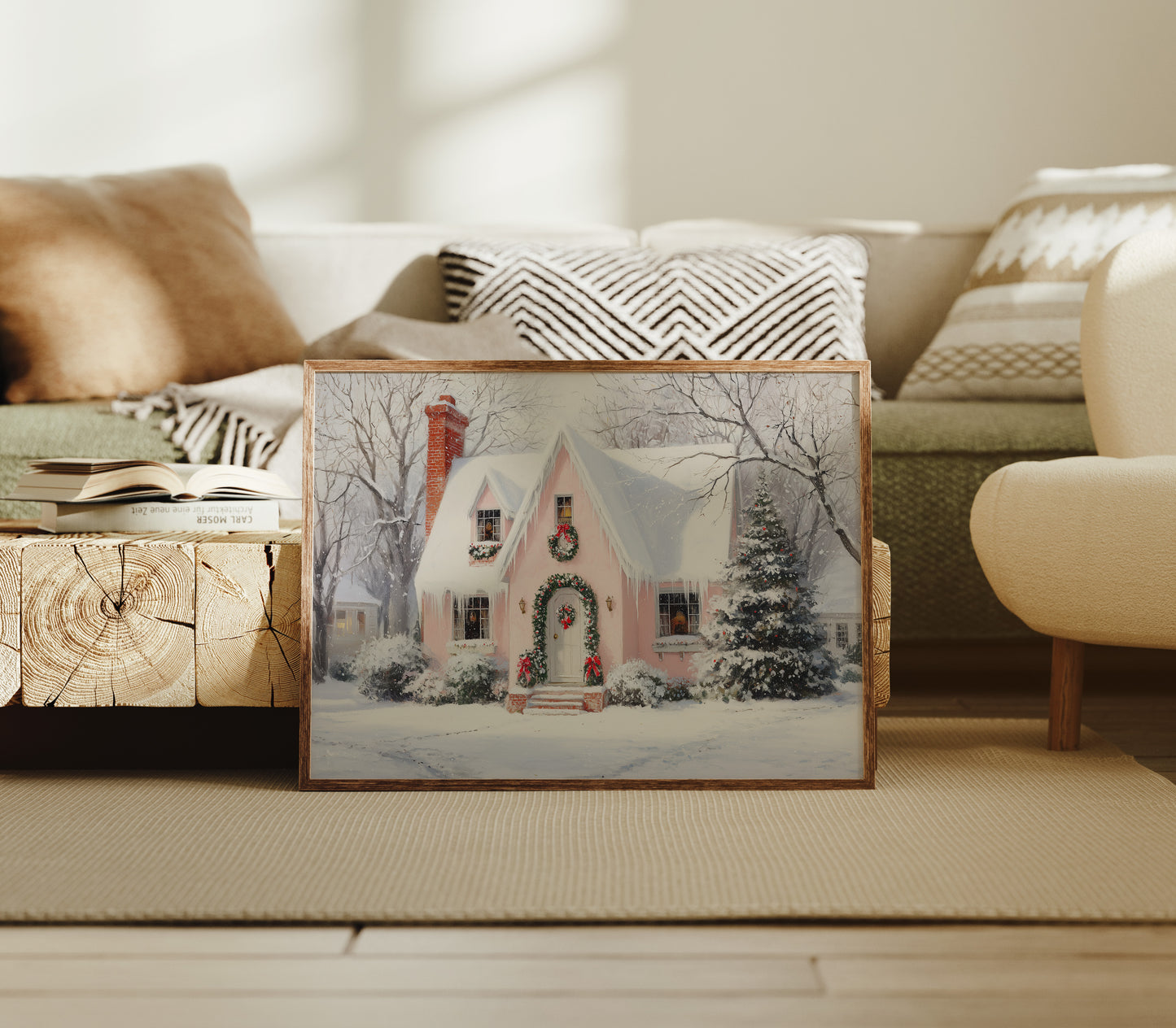 Pink Cottage Wears Winter's Crown