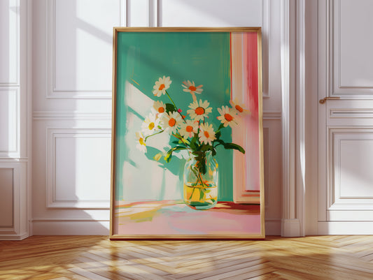 Sunlit Daisies in a Glass Jar