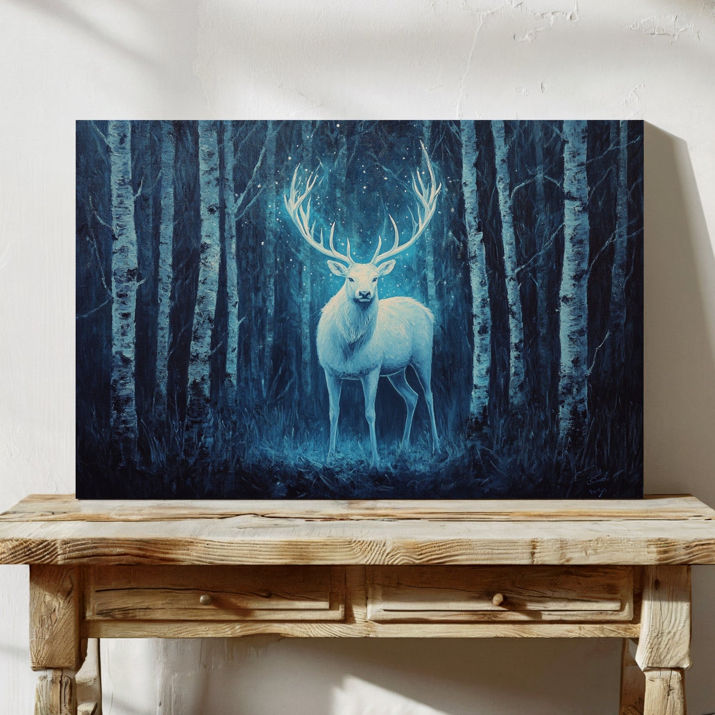 Moonlit Stag Among Birch Trees