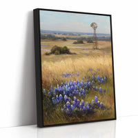 Bluebonnets Dance Near Rustic Windmill