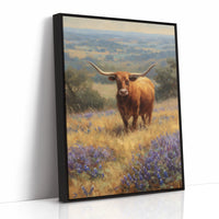 Longhorn Grazes Among Bluebonnet Dreams