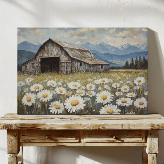 Rustic Barn Wall Art – Wildflower Meadow Print, Country Farmhouse Decor, Vintage Landscape Painting