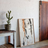 White Horse Against Rustic Planks