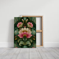 Pink and Cream on Forest Green