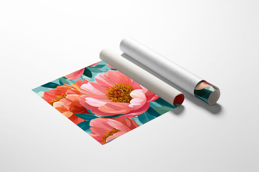 Coral Peonies Dance In Turquoise