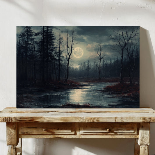 Moonlit Waters Through Winter Woods