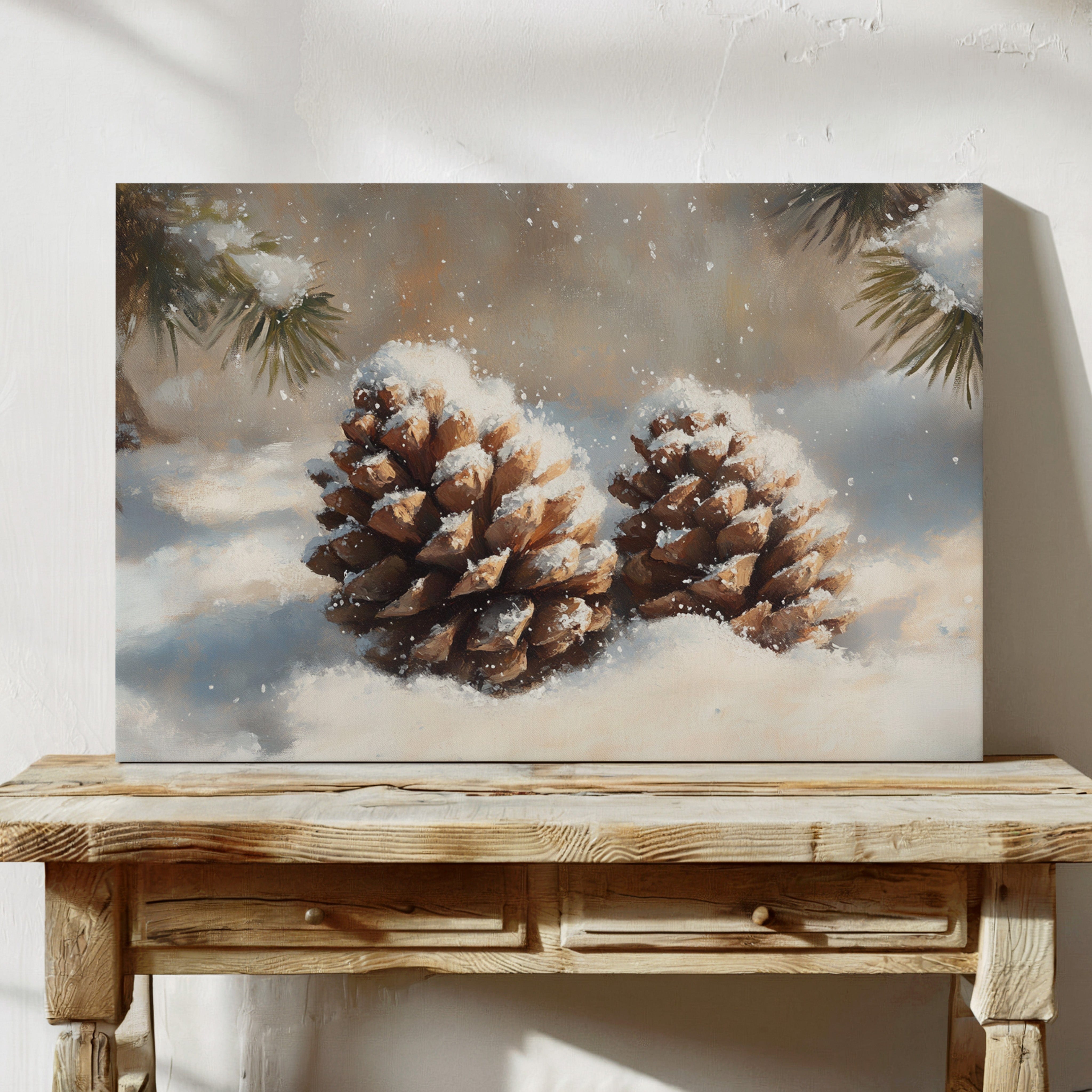Snow Dusted Pinecones Tell Winter Tales