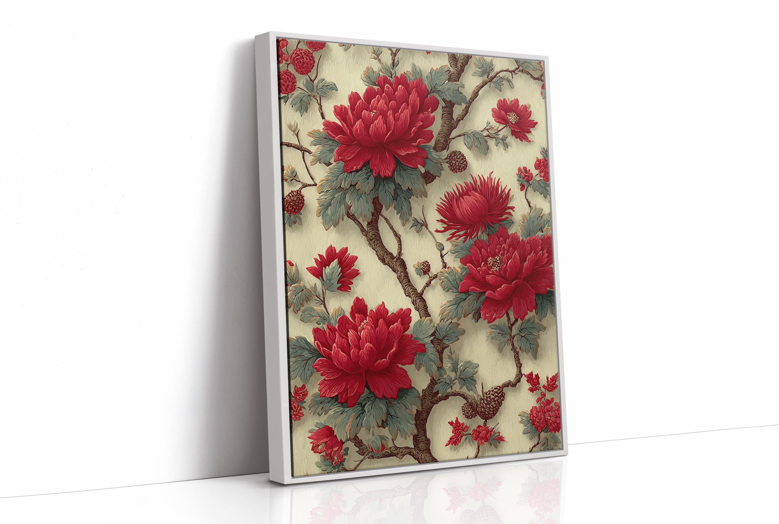 Red Blooms on Ivory Branches