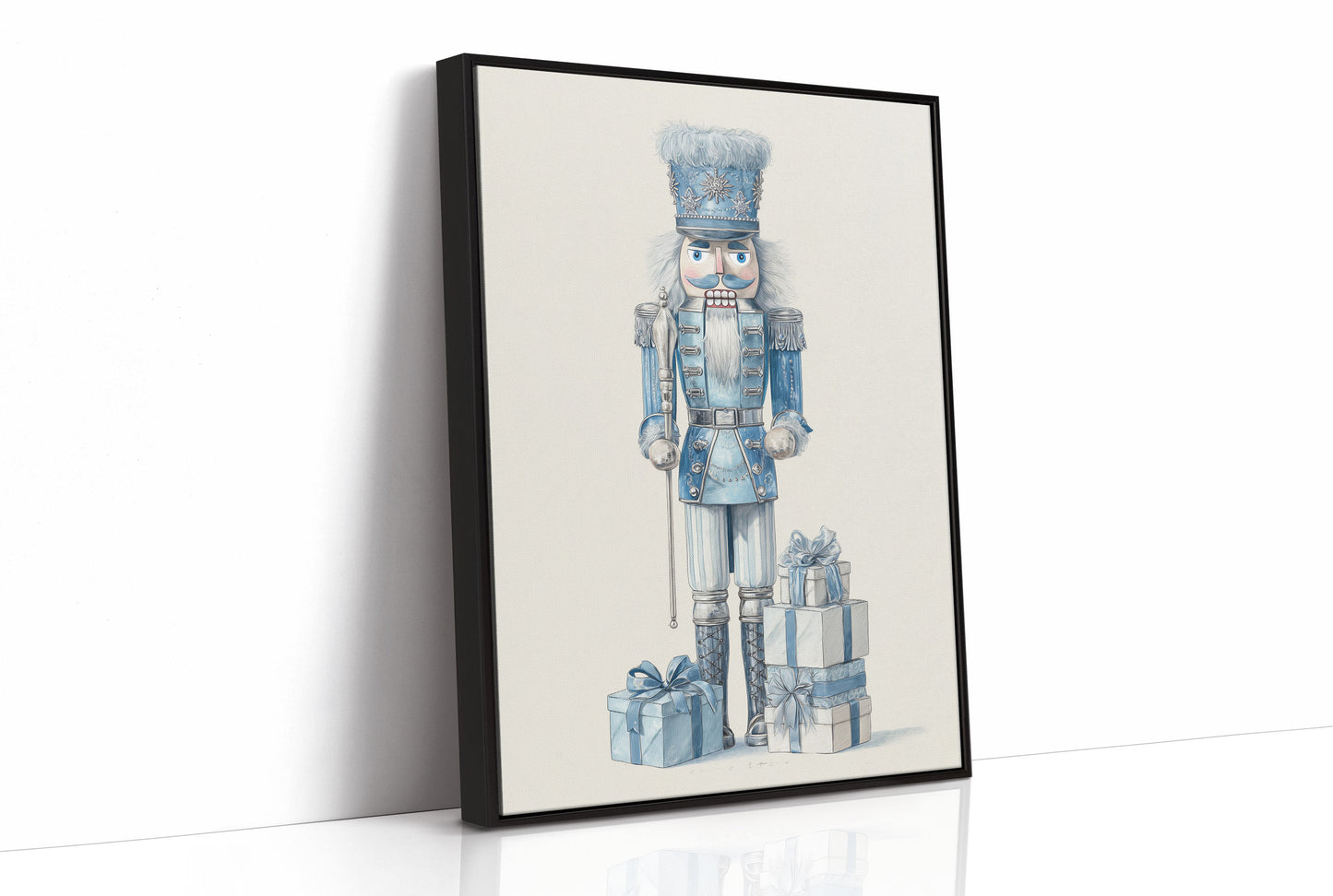 Blue Nutcracker Guards Winter's Treasures