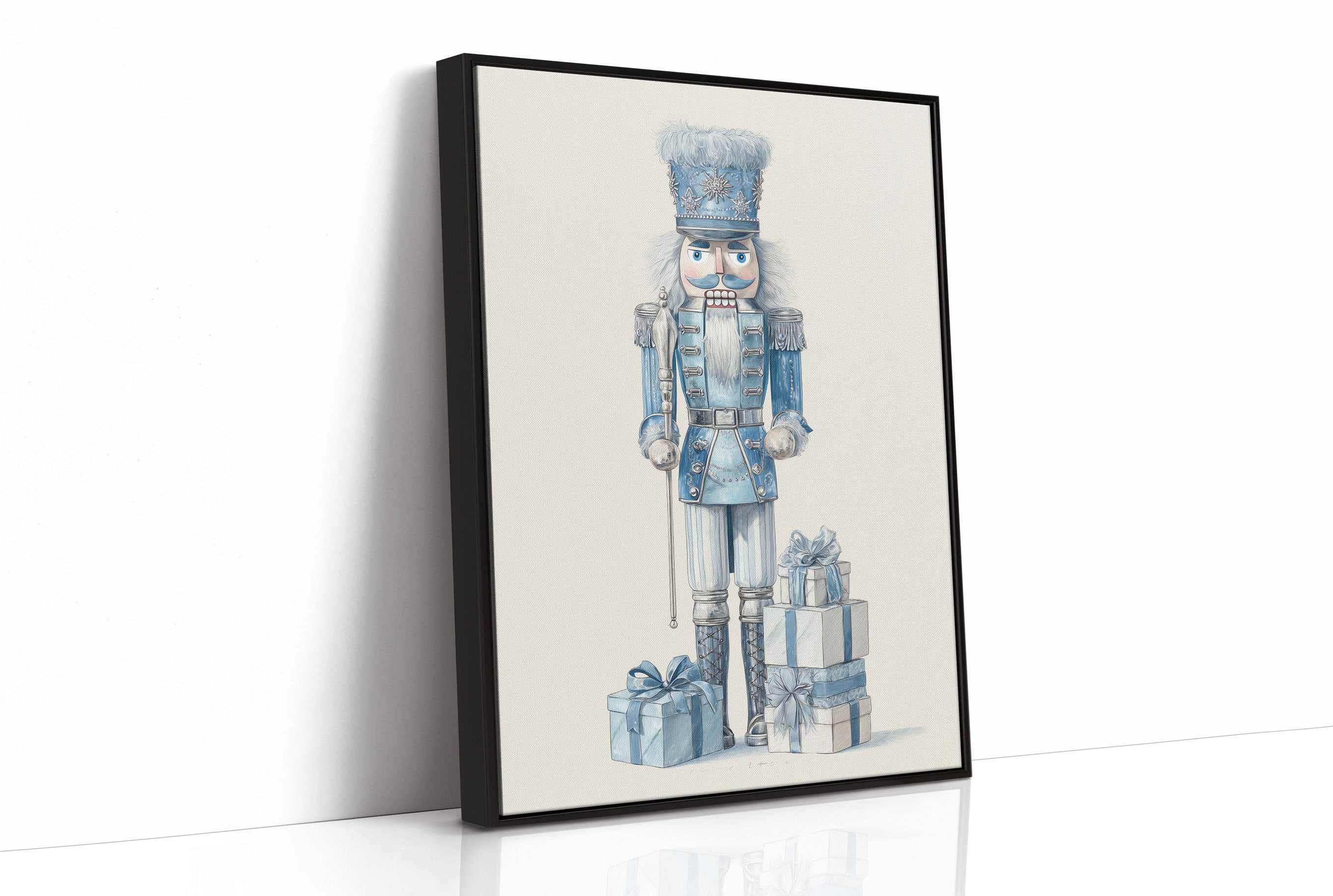 Blue Nutcracker Guards Winter's Treasures