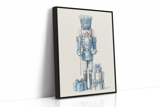 Blue Nutcracker Guards Winter's Treasures