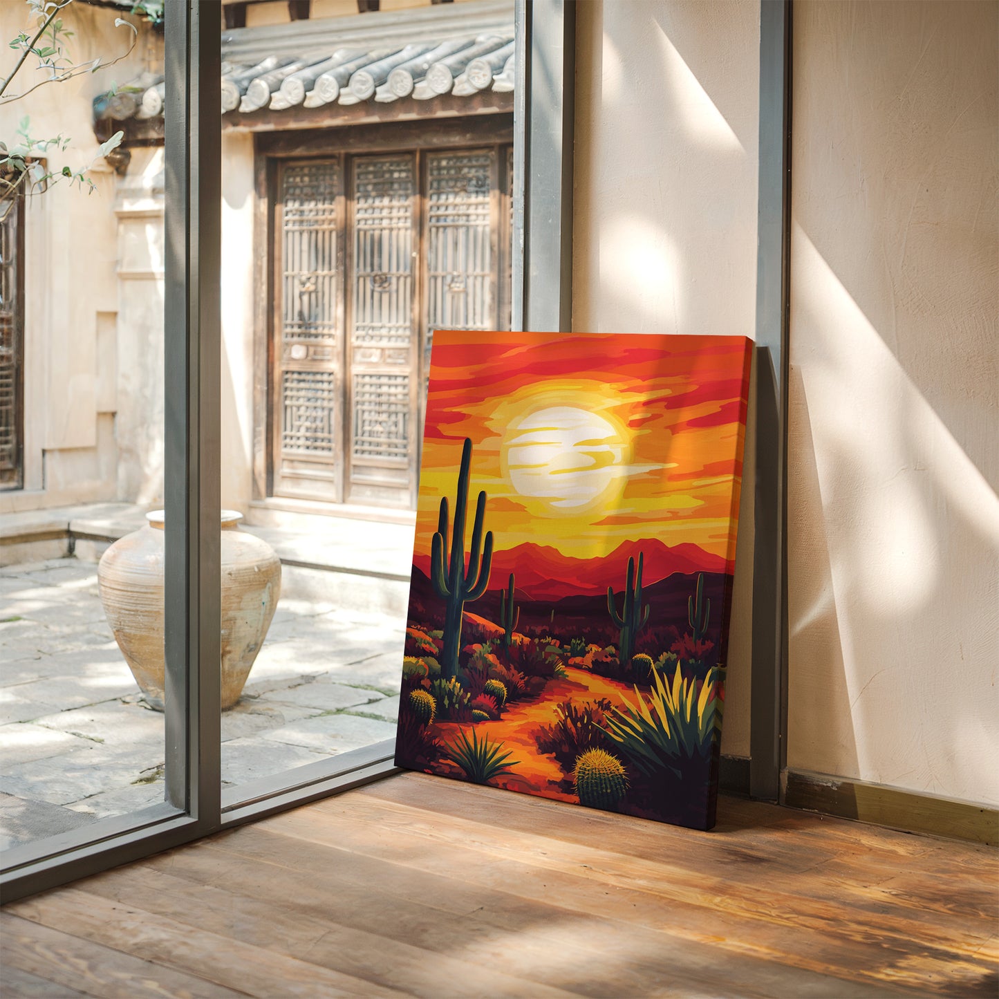 Desert Sunset Cactus Print – Vibrant Southwestern Wall Art