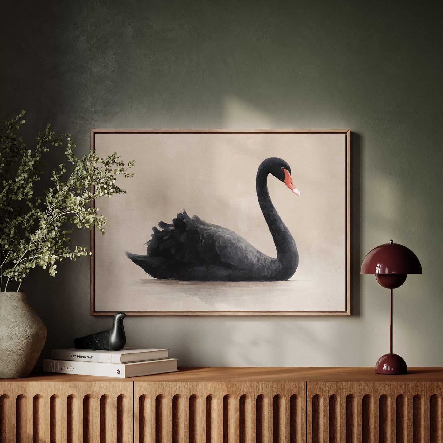 Black Swan Glides Through Blush Dawn