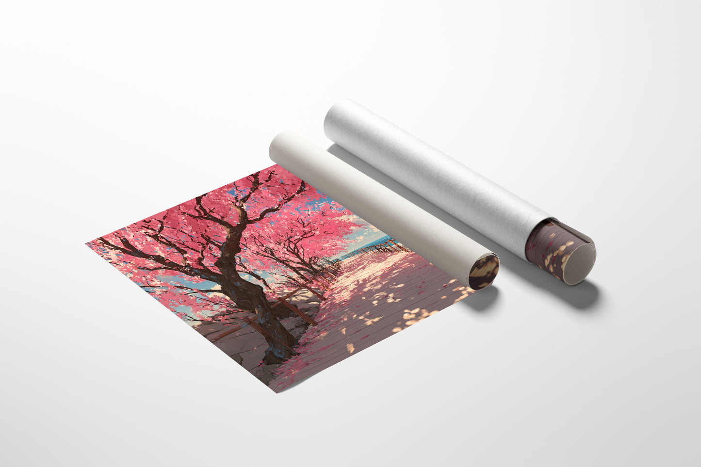 Cherry Blossoms Dance Above Ocean Paths