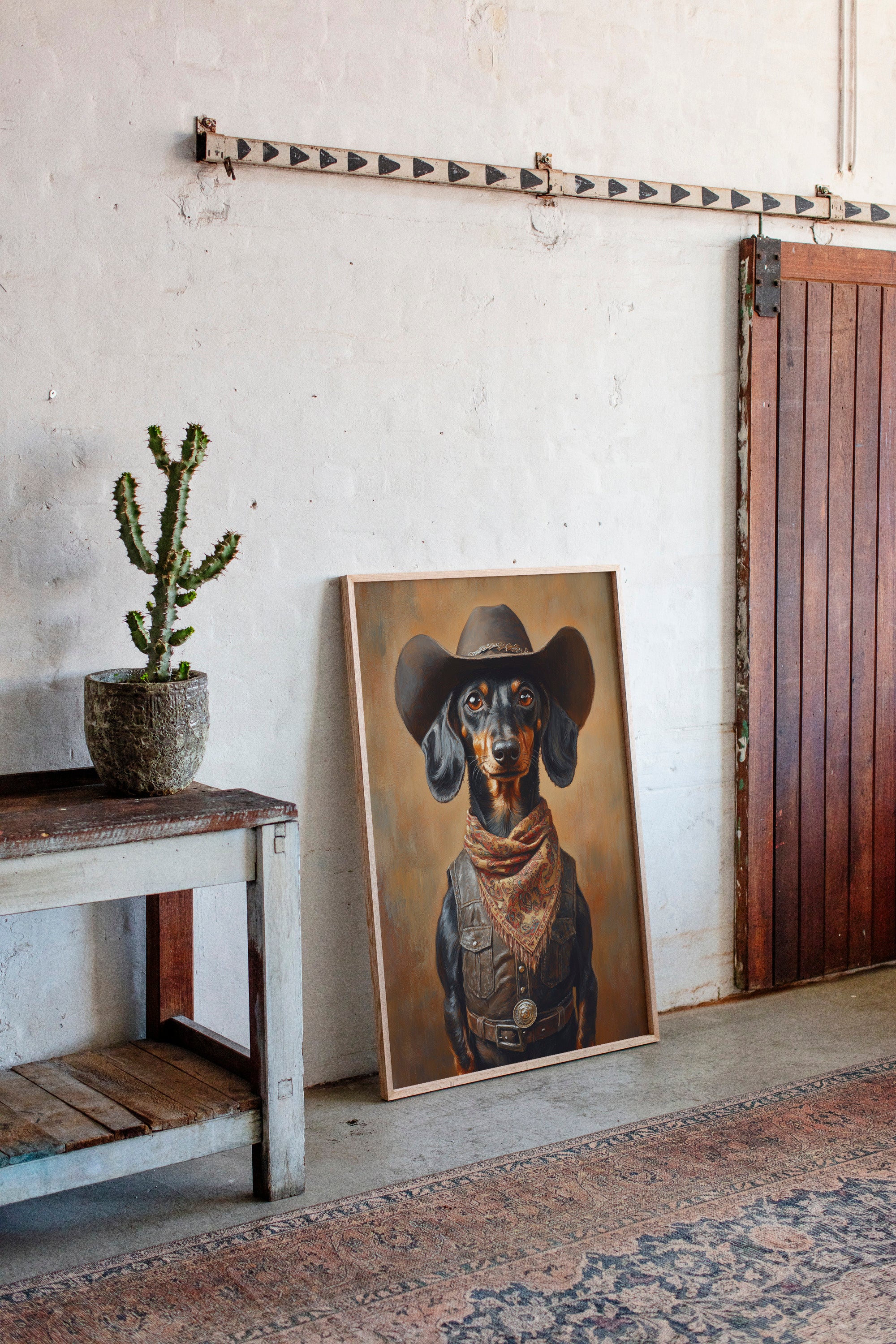 Cowboy Dachshund in Leather and Lace