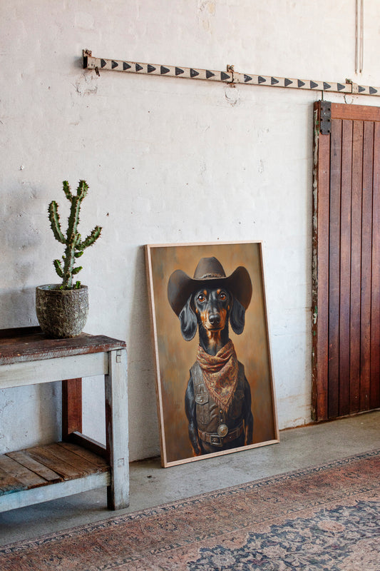 Cowboy Dachshund in Leather and Lace