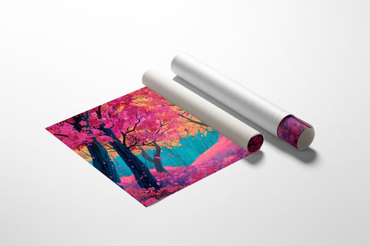 Cherry Blossoms Dance In Turquoise Light