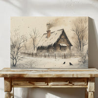 Winter Ravens Guard Frosted Cabin