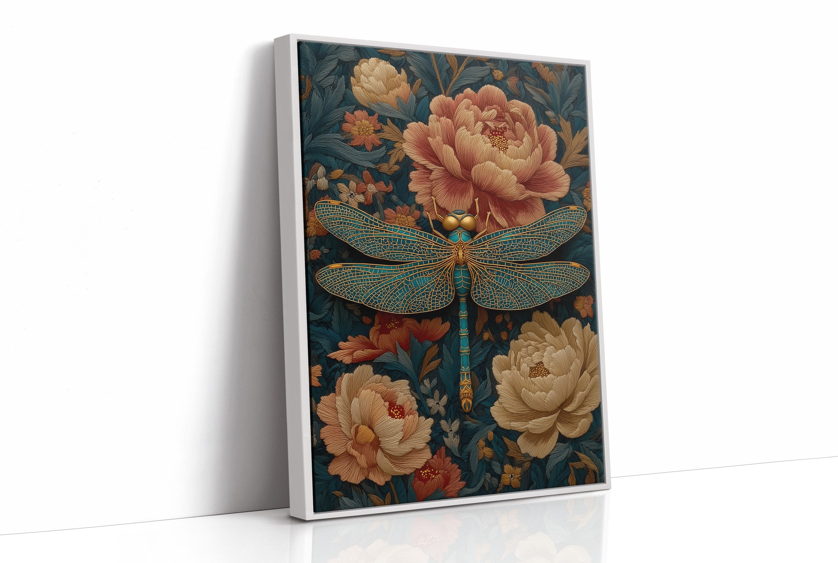 The Dragonfly Rests Among Peonies