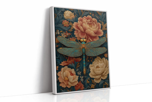 The Dragonfly Rests Among Peonies
