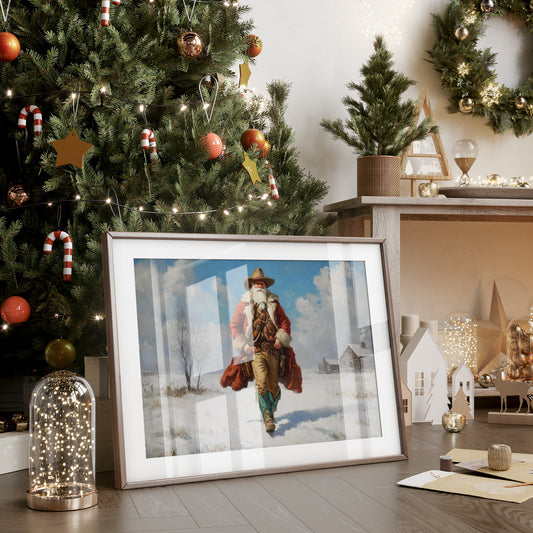 Frontier Santa Rides Through Winter Snow