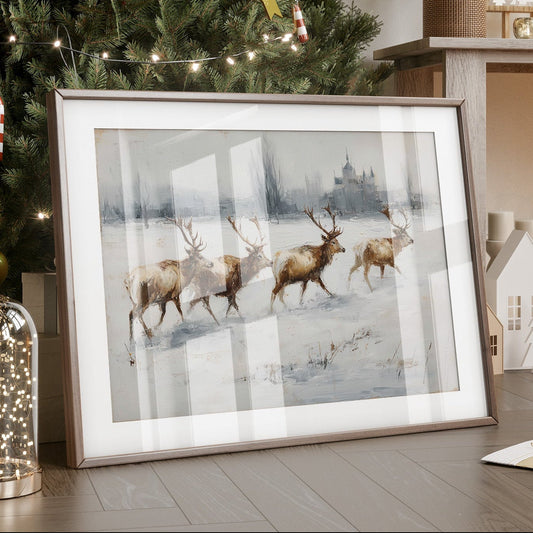 Winter Stags Cross Ancient Castle Grounds