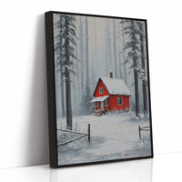 Red Cabin Sleeps In Winter Woods