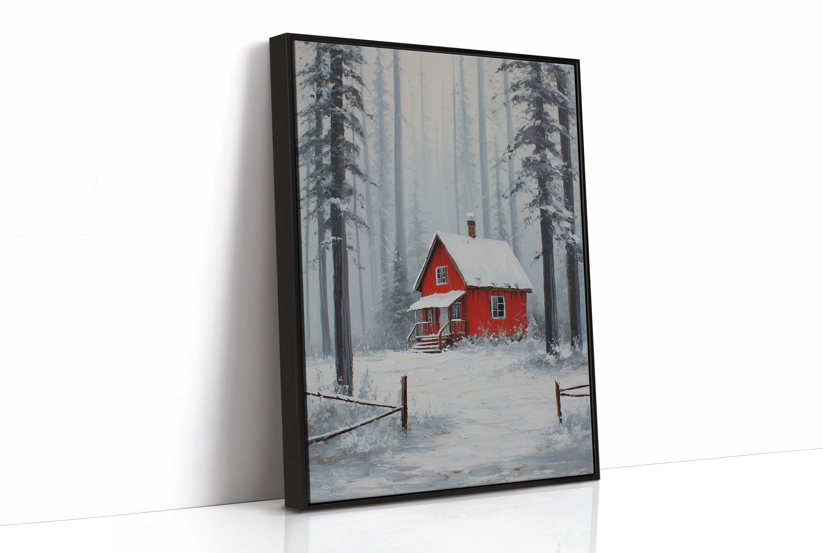 Red Cabin Sleeps In Winter Woods