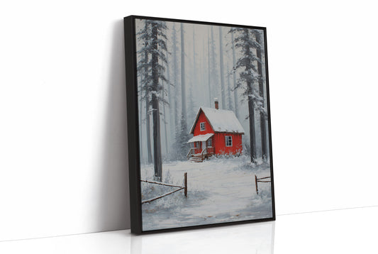 Red Cabin Sleeps In Winter Woods