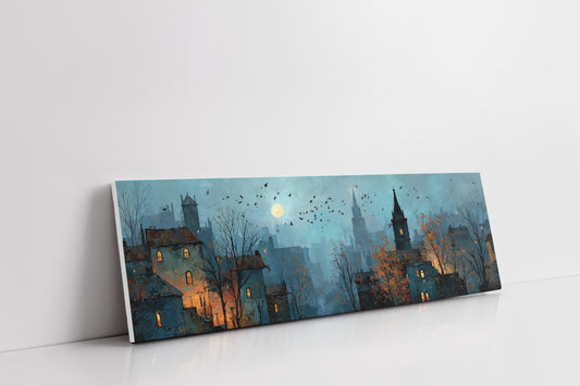 Moonlit Town Beneath Autumn Skies