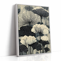 Poppies and Birches in Black Ink