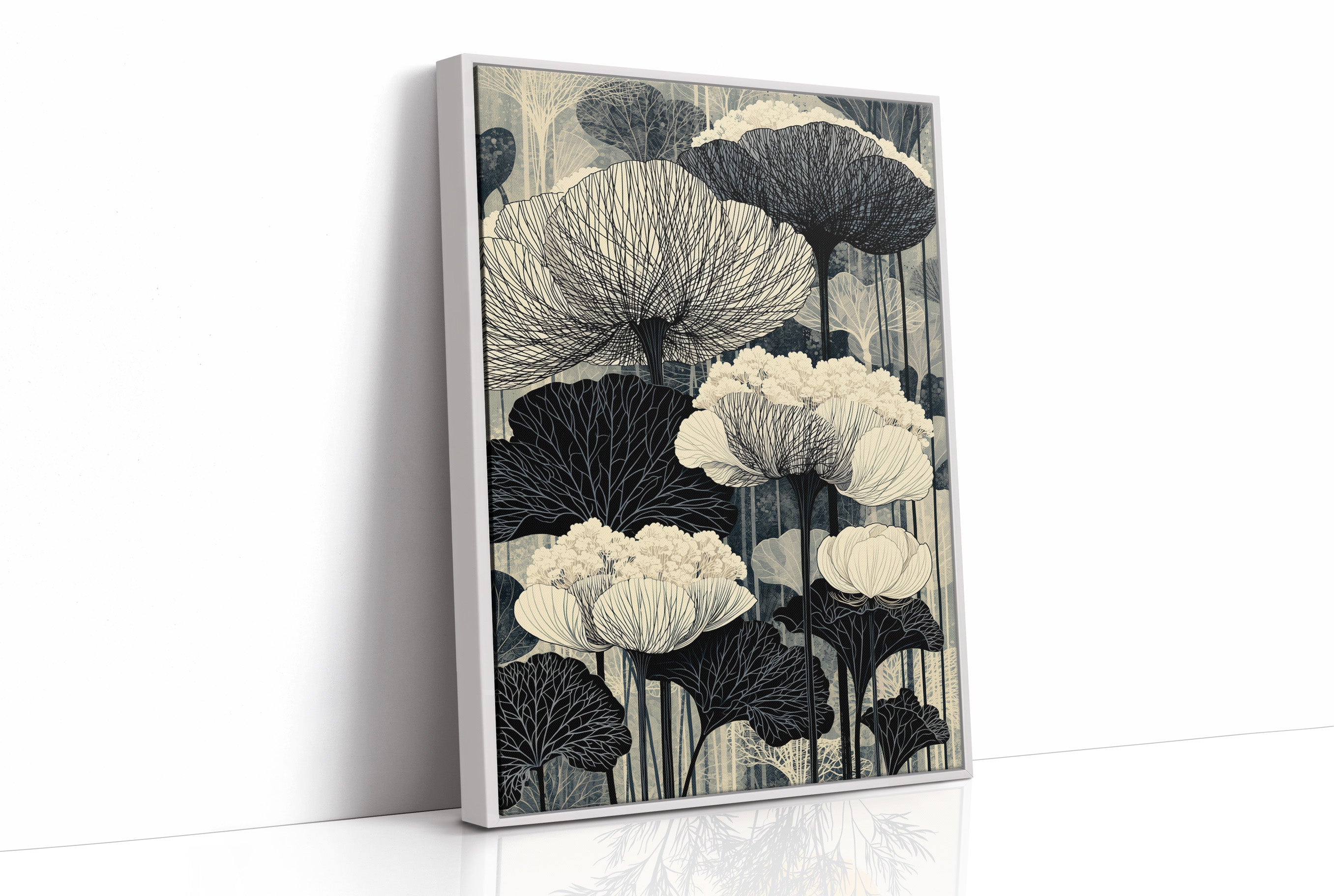 Poppies and Birches in Black Ink