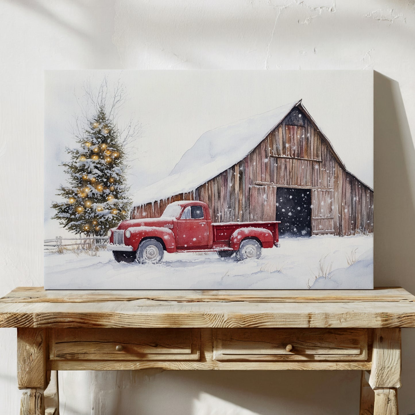 Red Pickup Brings Christmas Home