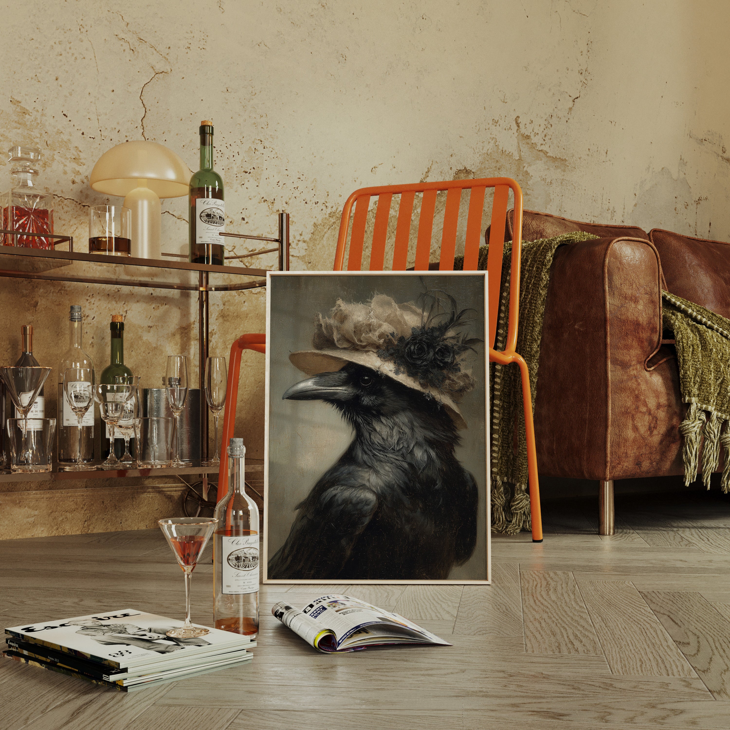 Regal Raven in a Floral Hat