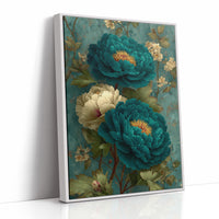 Teal Peonies on a Weathered Wall