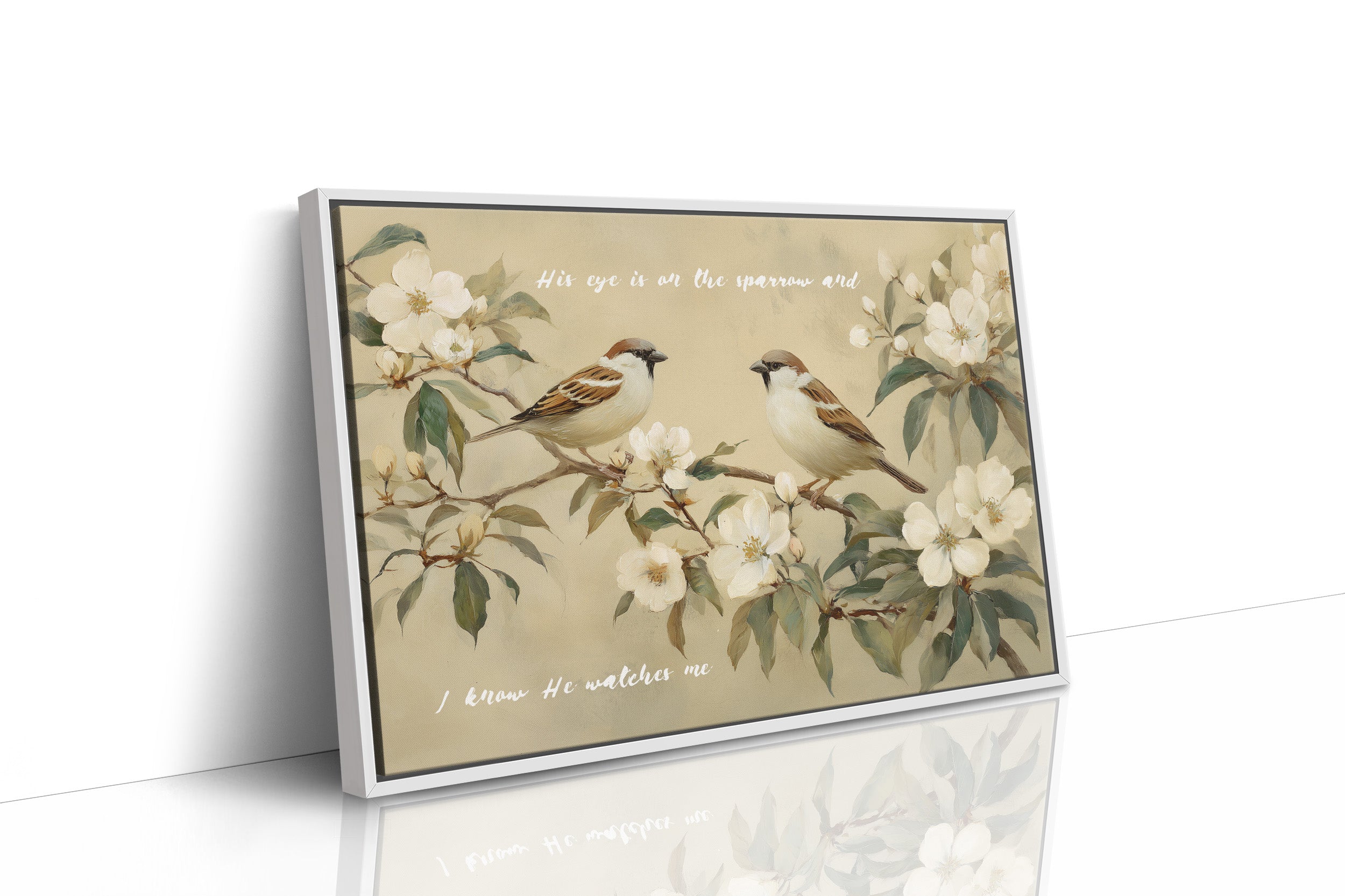 Sparrows Rest Among Blossom Branches