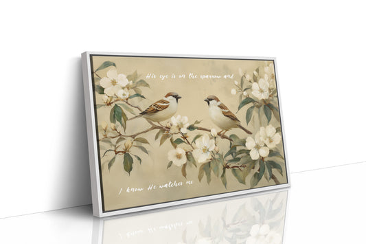 Sparrows Rest Among Blossom Branches