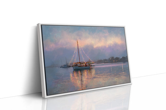Harbor Lights Glow Against Dusk