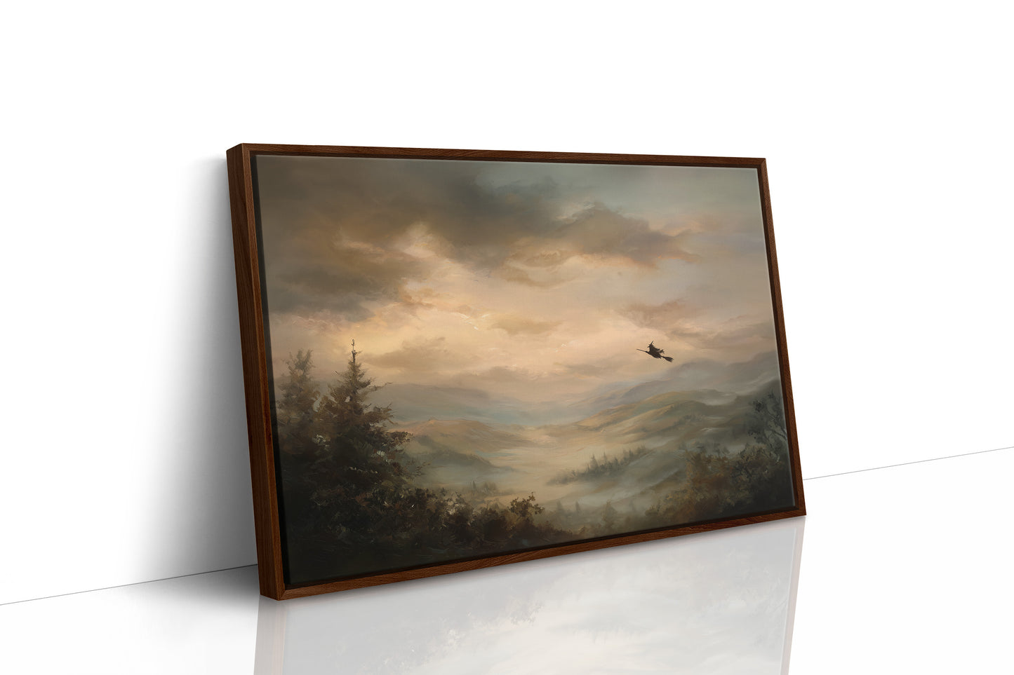 Solitary Flight Through Amber Mist