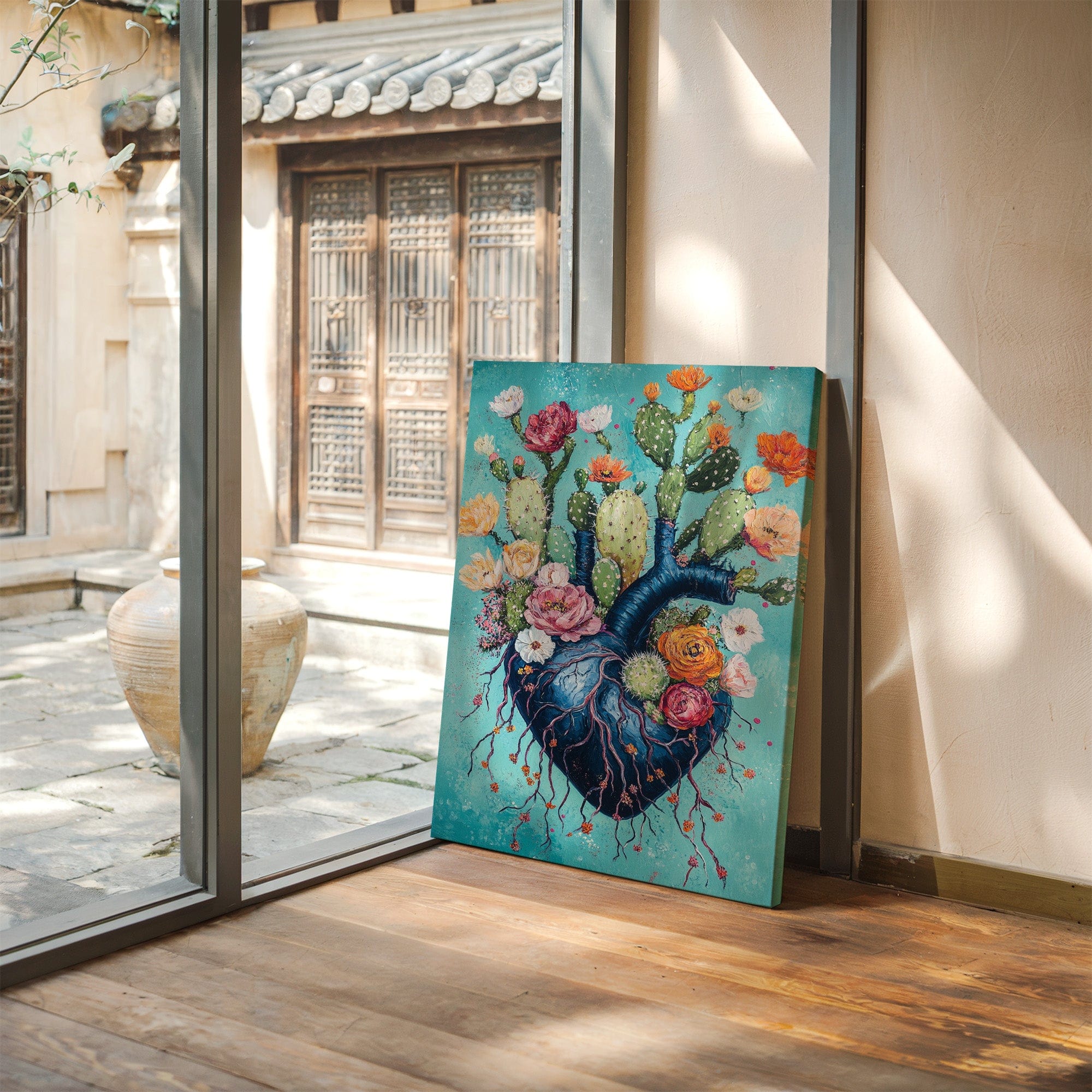 Cactus Heart Bloom – Surreal Desert Botanical Wall Art