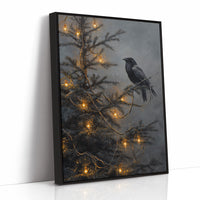 Raven Perches Among Winter Lights