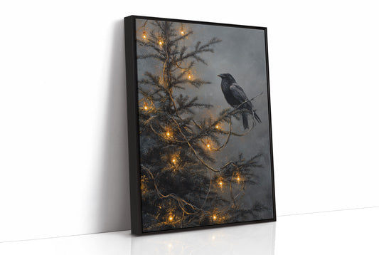 Raven Perches Among Winter Lights