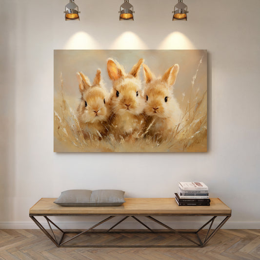 Curious Bunnies Dance Through Golden Grass