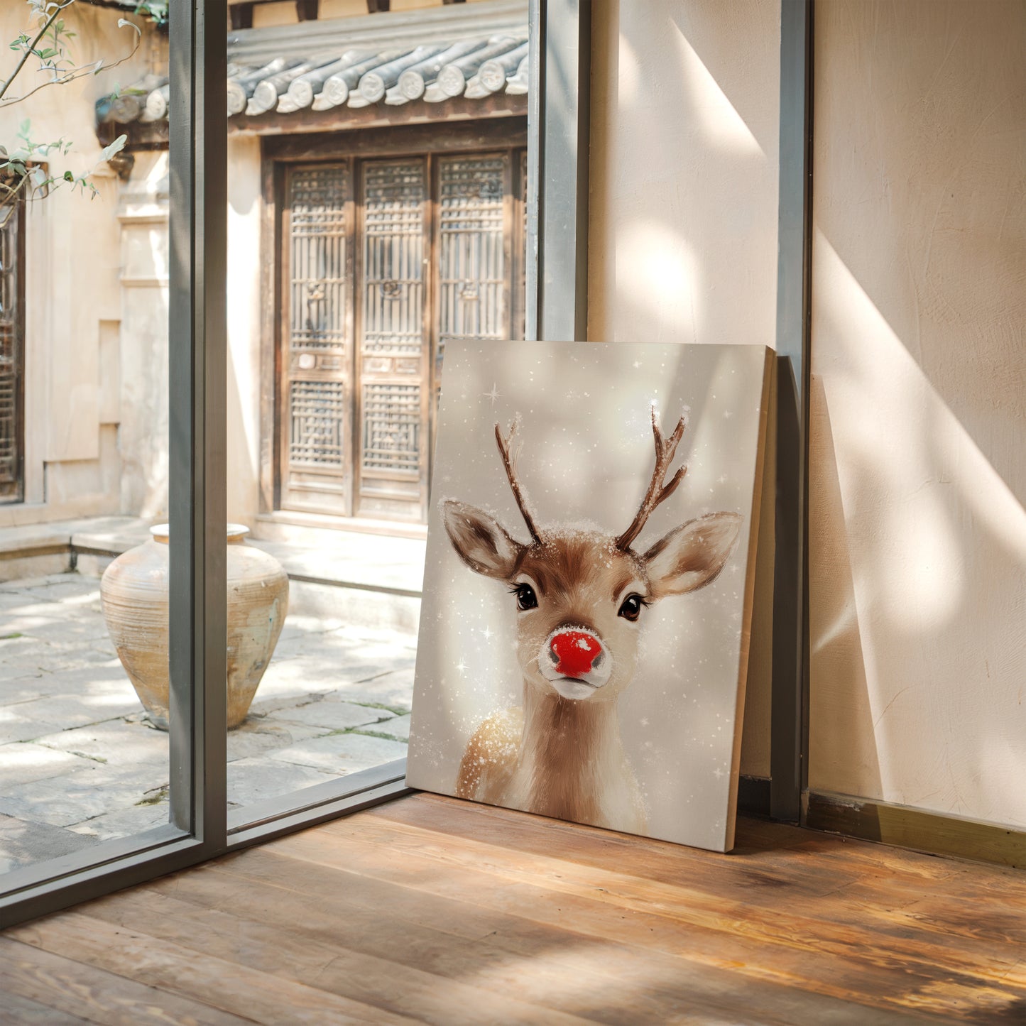 Adorable Snowy Reindeer – Cozy Christmas Wall Art Print